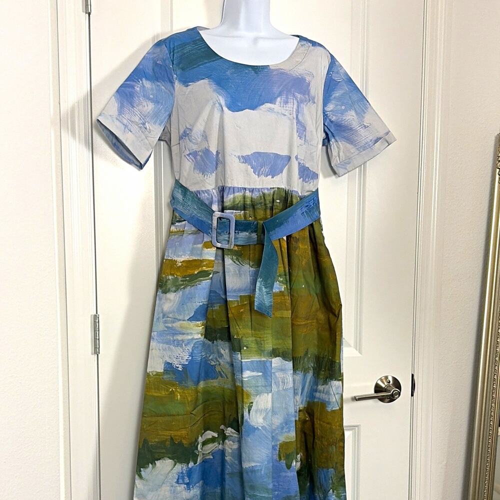 Spartina 449 Abstract A-Line Midi Dress Scoop Neck Short Sleeve M # Artist